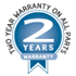 2 year warranty on all parts logo