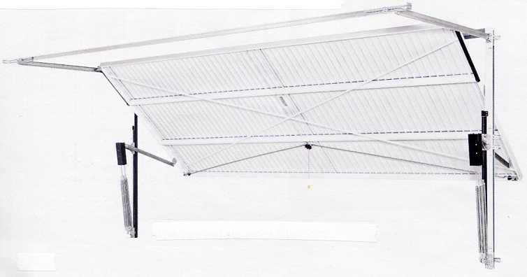 Picture of inside view of a Hormann double retractable garage door on a steel frame