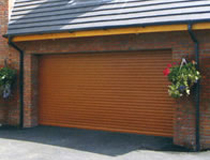 Golden oak double aluroll insulated roller door