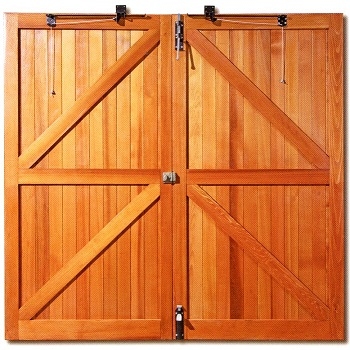 Rear view of Woodrite solid-built side-hinged garage doors