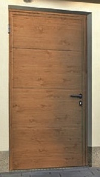 Hormann L-Ribbed Decograin Side Door in Winchester Oak