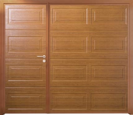 Carteck Georgian Horizontal-Panel Insulated Side-Hinged garage doors in Golden Oak